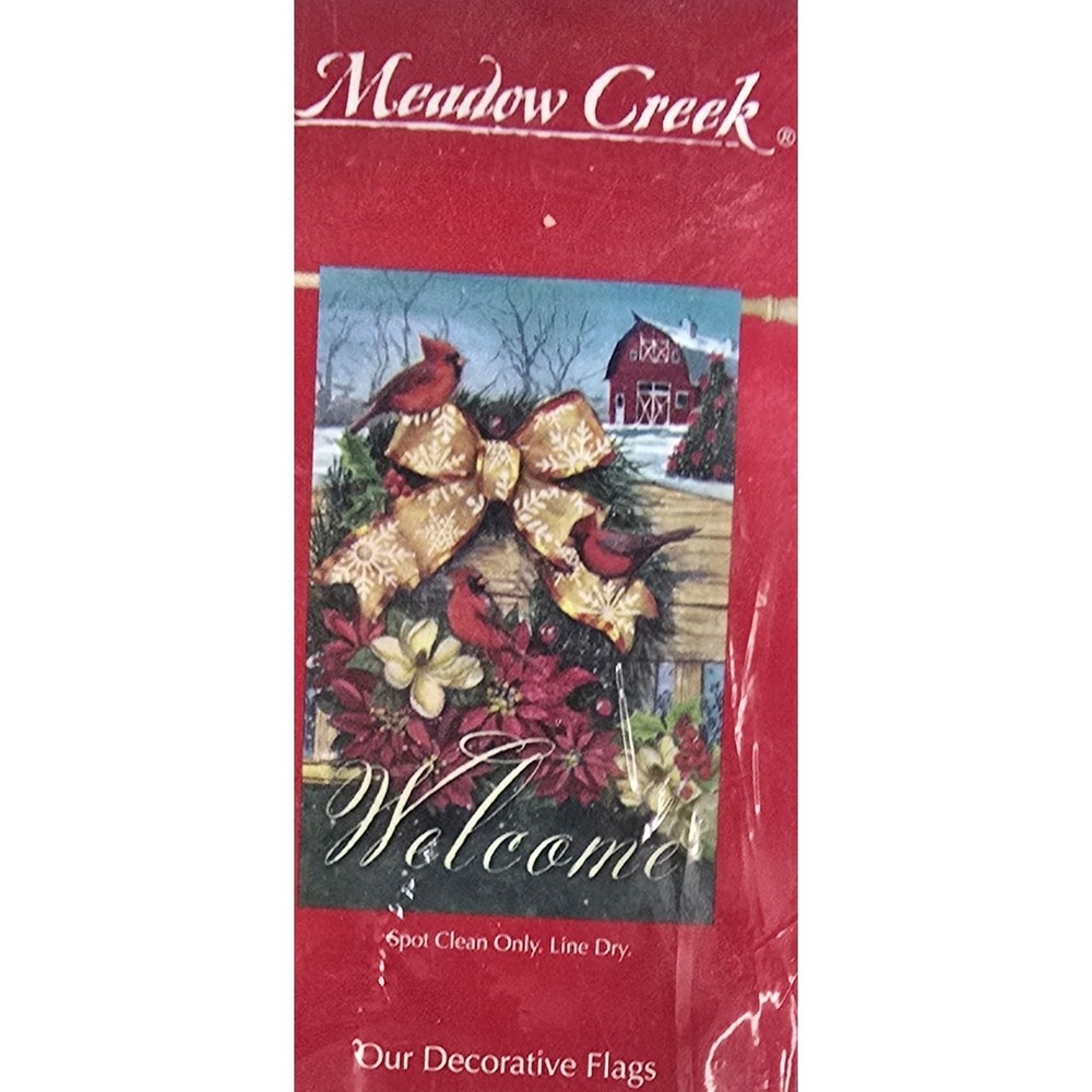 Meadow Creek Cardinals Fence Wreath Welcome House Flag Winter Christmas 29x43‎